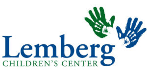 Lemberg Children's Center logo green and blue with 2 handprints