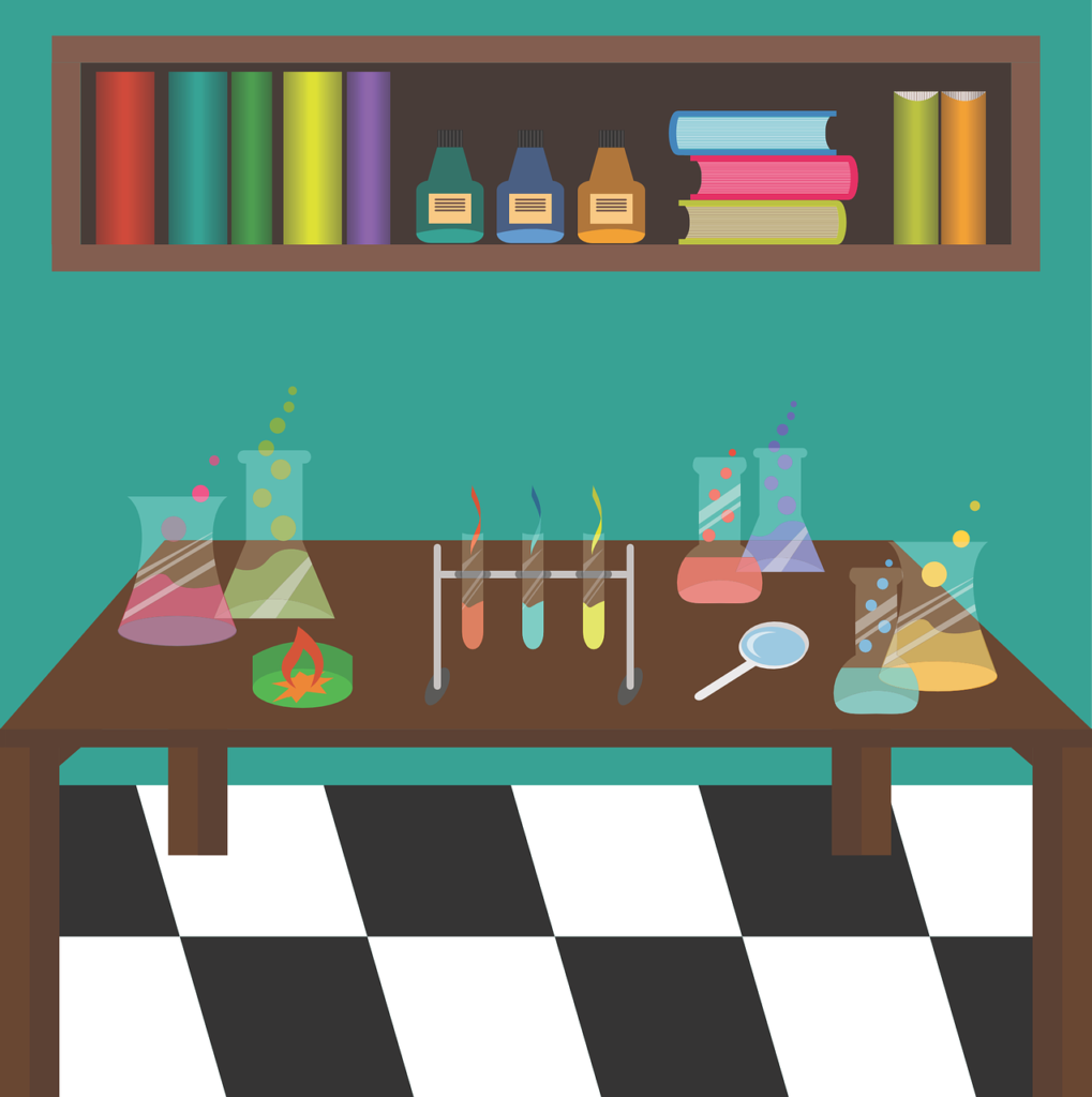 animated science chemical lab desk